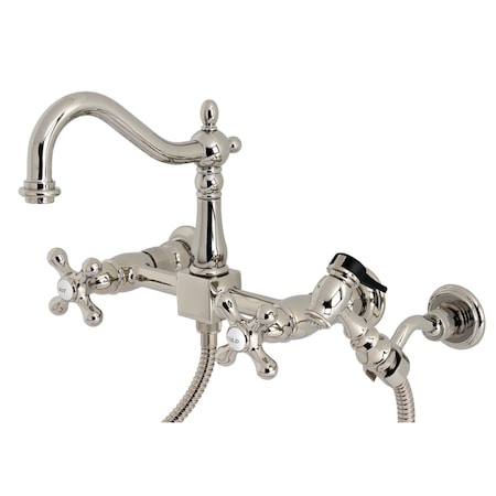 Kingston Brass Heritage Wall Mount Bridge Kitchen Faucet W/Brass Sprayer, Nickel KS1266AXBS